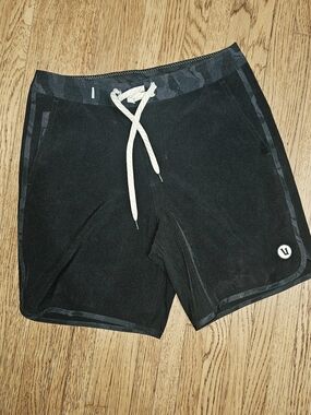 Vuori Black Swim Trunks with Gray Camo Trim